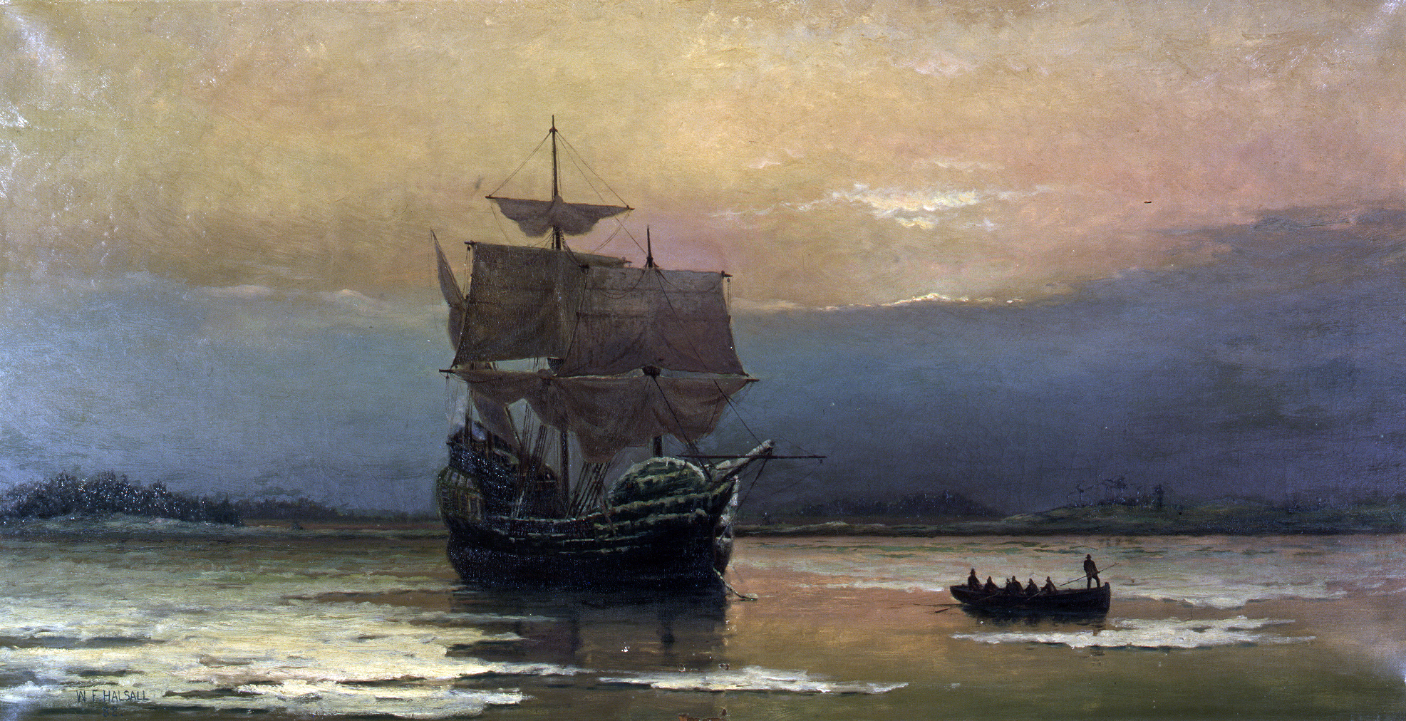 Mayflower_in_Plymouth_Harbor,_by_William_Halsall