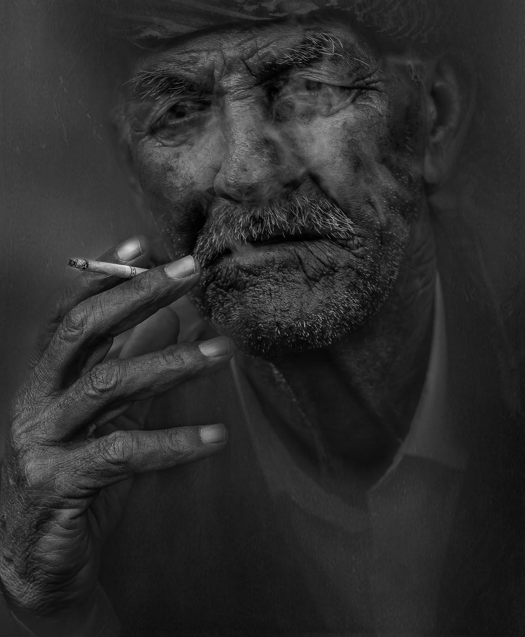 black and white portrait person smoker